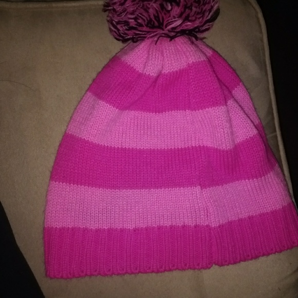 Girls Pink Striped Beanie Mustache - Picture 2 of 3